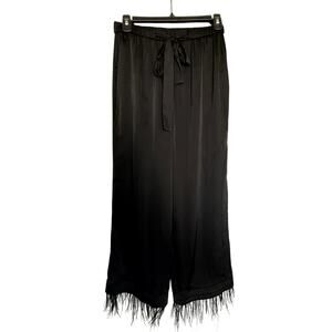 L'Academie Los Angeles Ostrich Feather Hem Pants Size S Satin Lounge Pants  Item